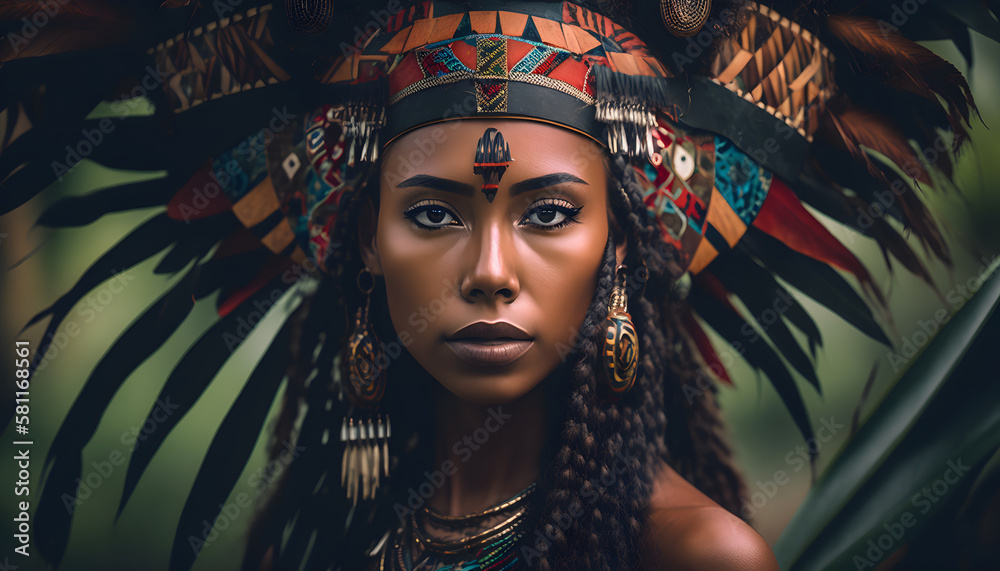 Beautiful Woman of the Amazon, Power and Beauty of the Indigenous Culture  of the Amazon Stock Illustration | Adobe Stock
