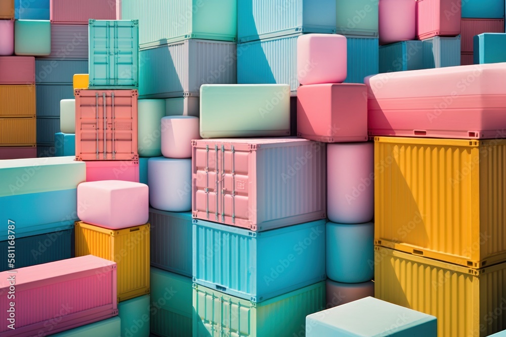 Huge pastel boxes, for storing documents. Warehouse space, creative abstract warehouse concept