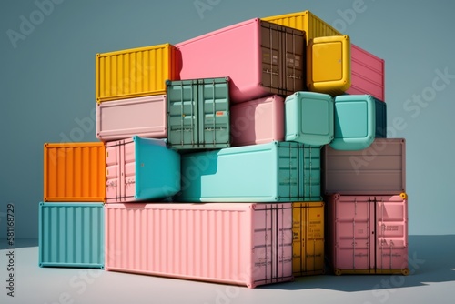 Huge pastel boxes, for storing documents. Warehouse space, creative abstract warehouse concept. Big boxes. Generative AI.