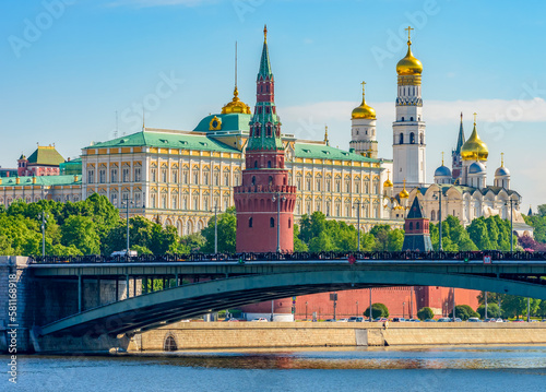 Moscow cityscape with Grand Kremlin palace and towers, Russia