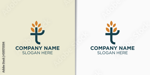 letter t and tree logo design vector, nature logo template