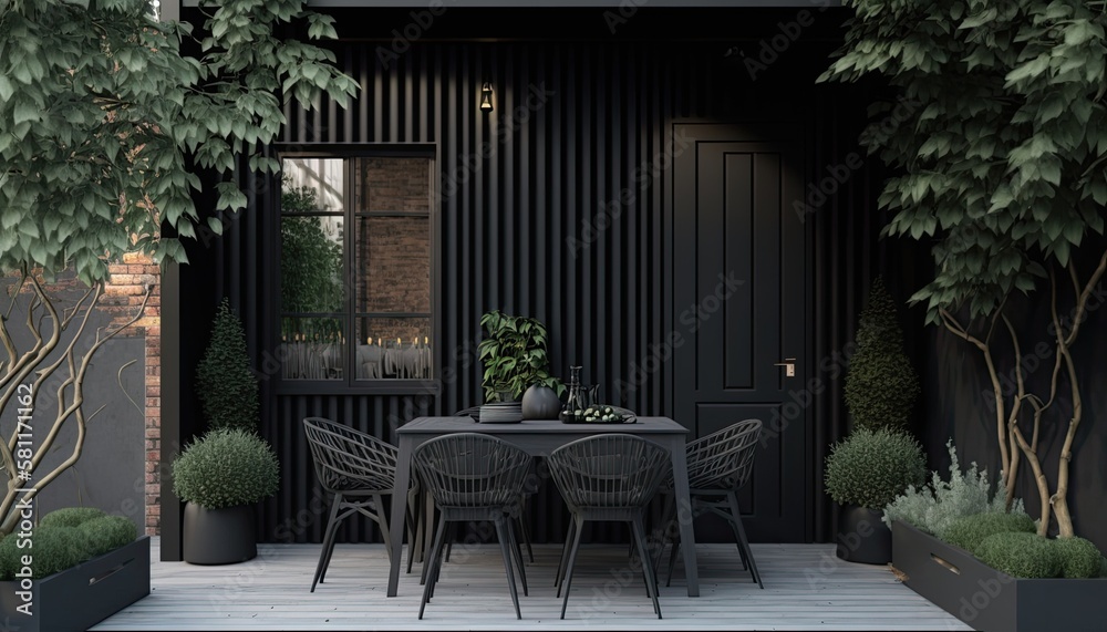 Modern black wooden terrace the perfect place for breakfast