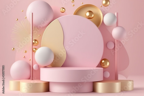 3D background, podium display, natural, pink banner backdrop with light and shadow, product promotion beauty cosmetic © FloxyArt