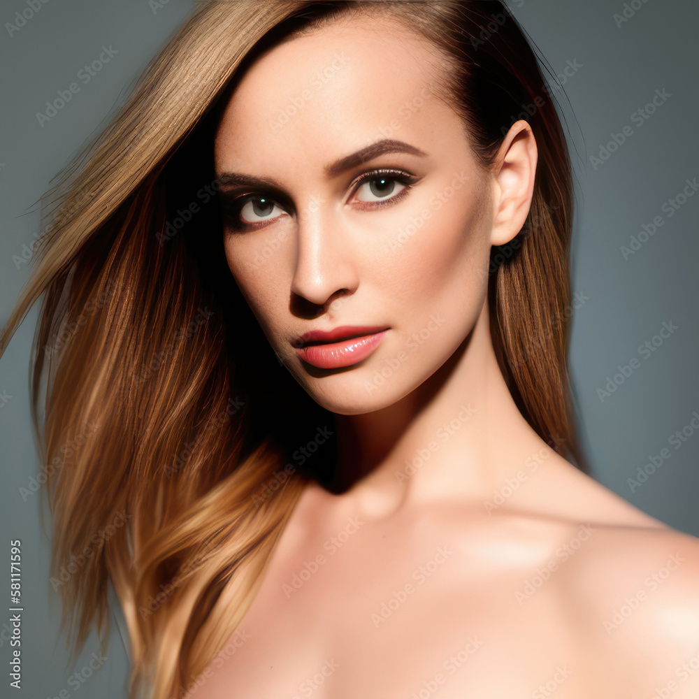 Portrait of a young woman. Natural makeup face close up. Generative AI Portrait of a young woman. Natural makeup face close up. Generative AI