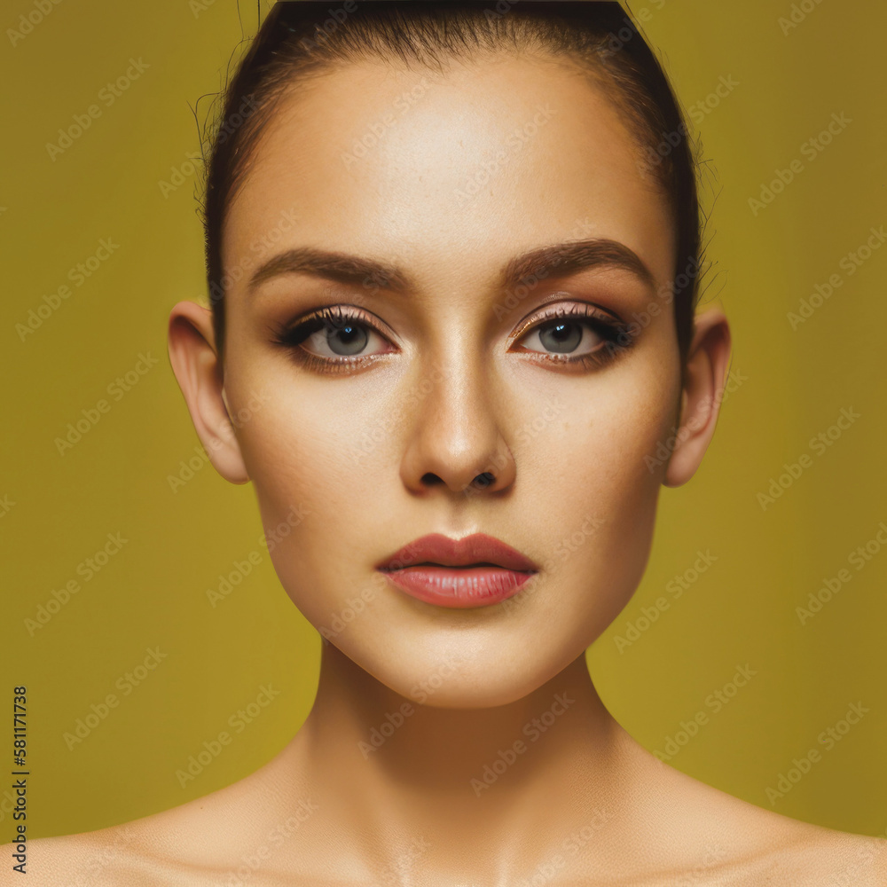 Portrait of a young woman model. Natural makeup face close up. Generative AI

