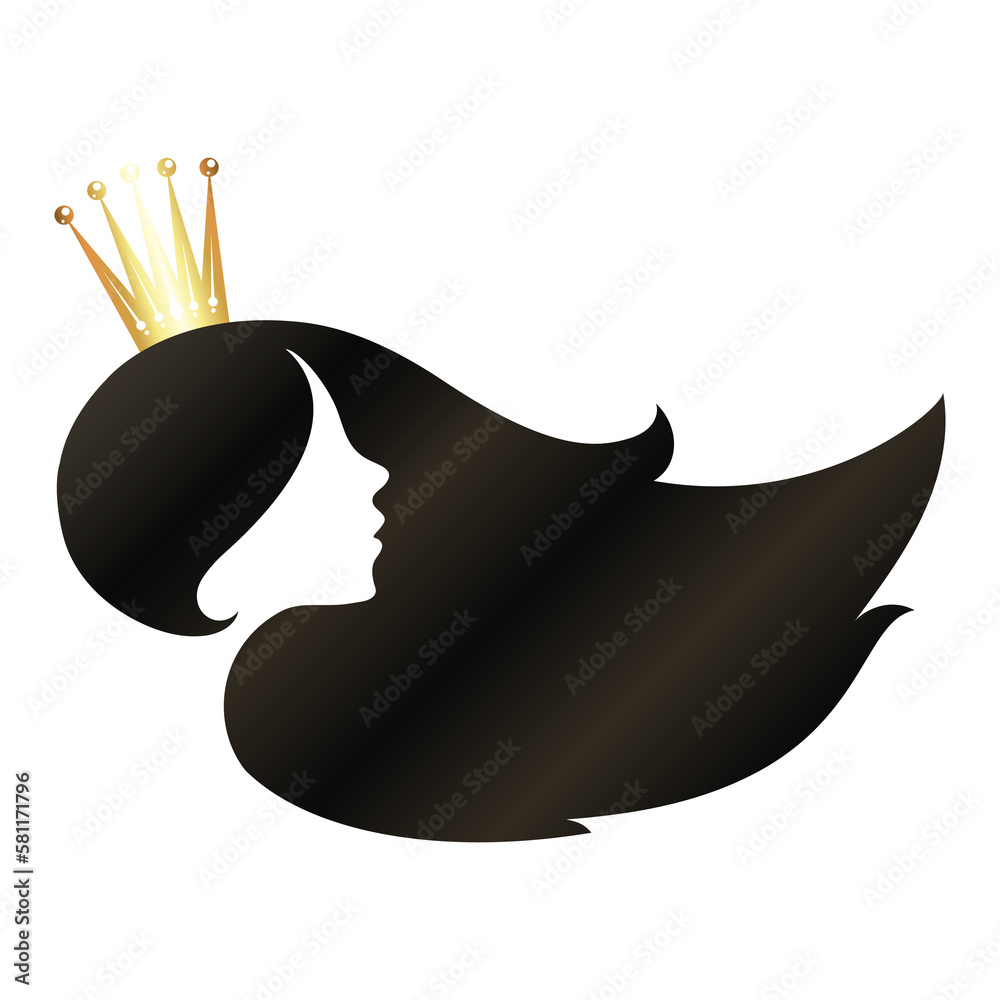 Silhouette of a girl with curls of hair and a crown on her head Silhouette of a girl with curls of hair and a crown on her head