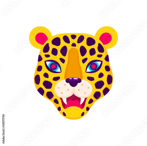 Brazilian leopard mask, carnival de Barranquilla, Colombia national holiday object. Vector cartoon panthera head, latin america souvenir