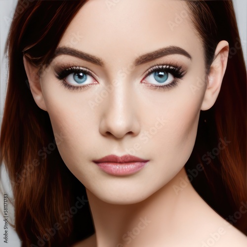 Portrait of a young woman. Sensual makeup face close up. Generative AI