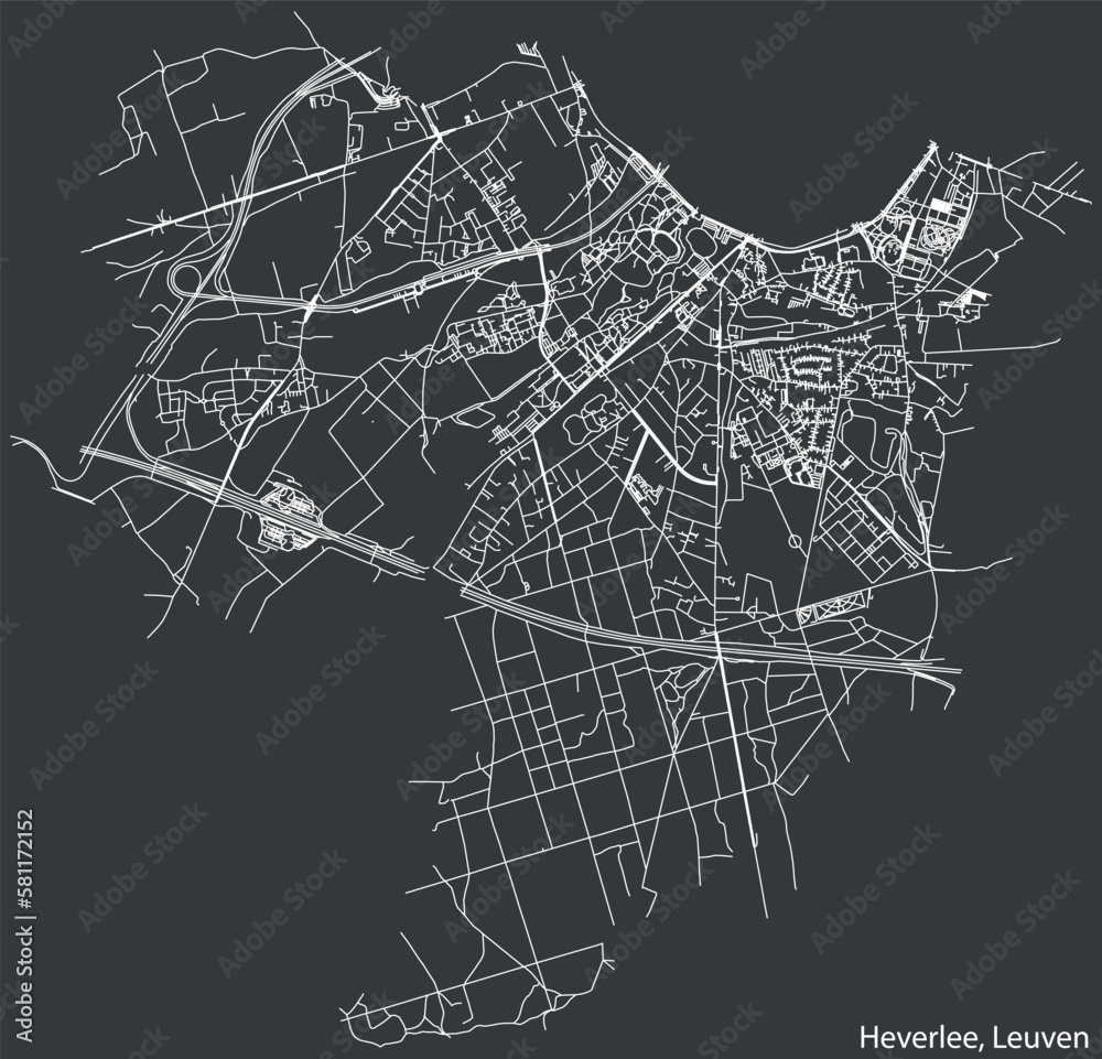 Detailed hand-drawn navigational urban street roads map of the HEVERLEE BOROUGH of the Belgian city of LEUVEN, Belgium with vivid road lines and name tag on solid background