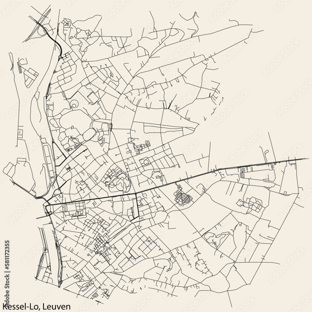 Detailed hand-drawn navigational urban street roads map of the KESSEL-LO  BOROUGH of the Belgian city of LEUVEN, Belgium with vivid road lines and name tag on solid background