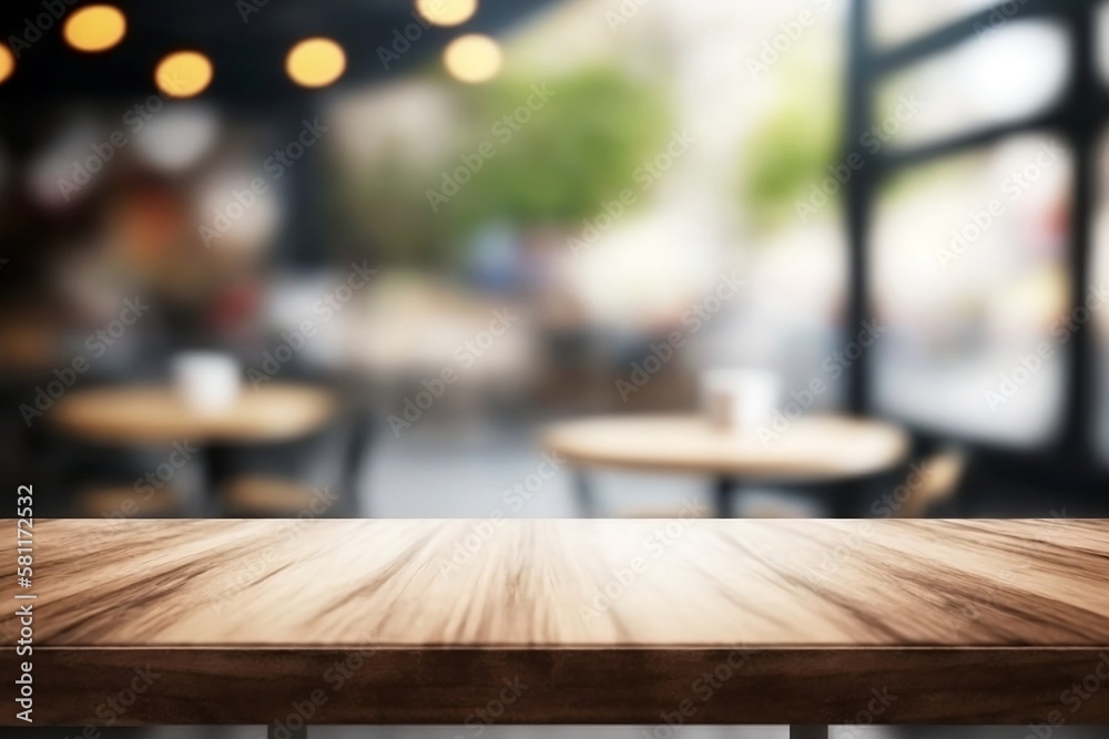Closeup Empty Cafe Table. Blur Background for Restaurant Ambience for present coffee or product Closeup Empty Cafe Table. Blur Background for Restaurant Ambience for present coffee or product