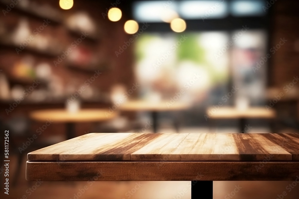 Closeup Empty Cafe Table. Blur Background for Restaurant Ambience for present coffee or product Closeup Empty Cafe Table. Blur Background for Restaurant Ambience for present coffee or product