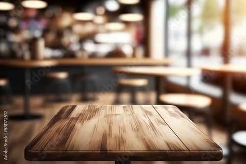 Closeup Empty Cafe Table. Blur Background for Restaurant Ambience for present coffee or product © Thares2020