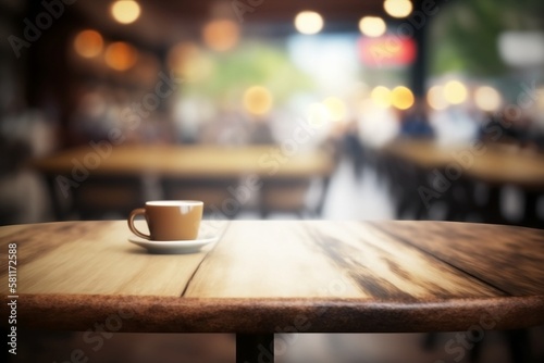 Closeup Empty Cafe Table. Blur Background for Restaurant Ambience for present coffee or product