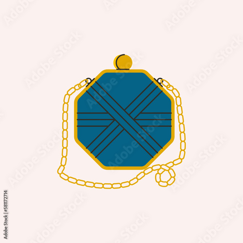 Women bag. Fashion flat handbag, elegant purse with gold chain, cartoon stylish female accessories. Vector illustration