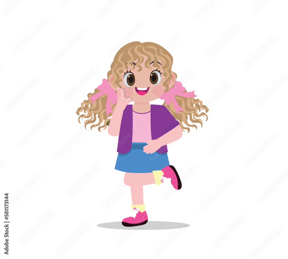 cute little girl happy Upset child standing alone cartoon character. cute little girl happy Upset child standing alone cartoon character.