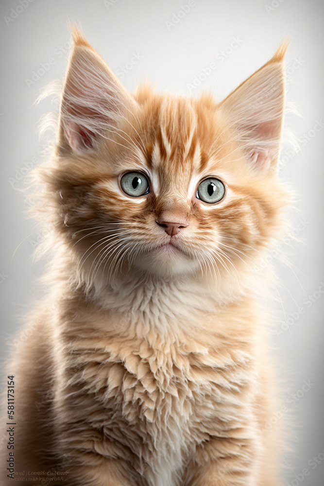 petit chaton roux trop mignon, portrait animal, illustration ia générative