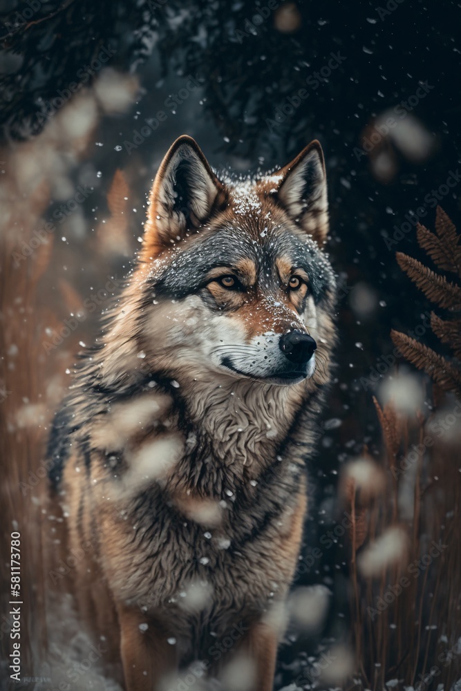 Loup dans une forêt en hiver, portrait d'animal sauvage, ia générative 2