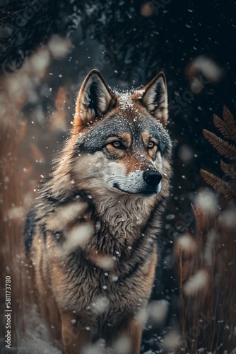 Loup dans une forêt en hiver, portrait d'animal sauvage, ia générative 2 © sebastien montier