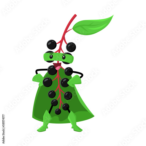 Cartoon birds cherry berry superhero vector character. Super hero defender personage in cape and mask stand with arms akimbo. Funny cheerful fairytale healthy food, brave vigilante ready for feat