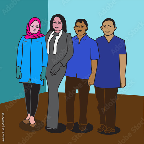 the business group is taking a group photo after closing the deal

