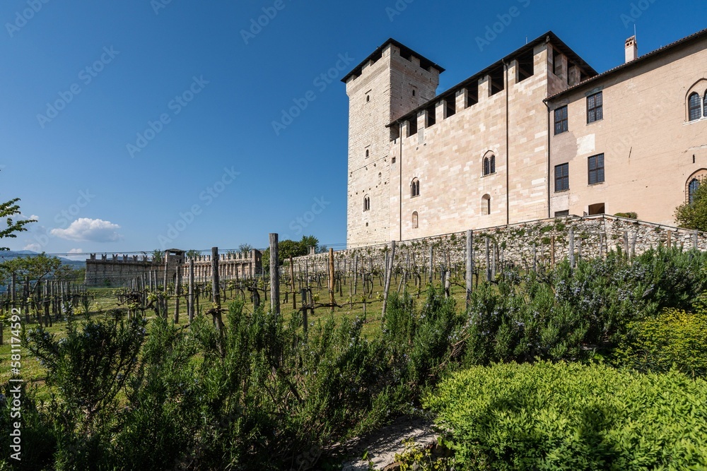 Medieval castle Rocca di Angera on the shores of Lake Maggiore and its beautiful garden, Lombardy