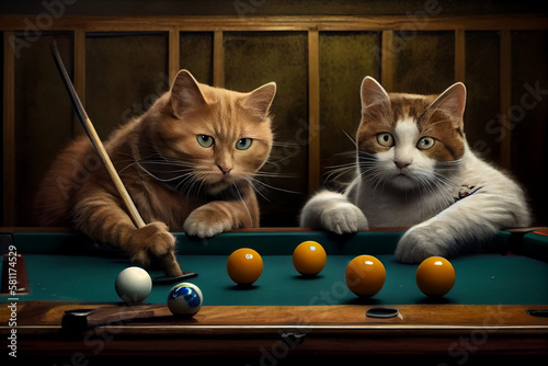 Two cats play billiards, abstract illustration. Stock Illustration | Adobe  Stock