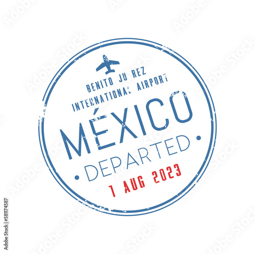 Passport travel visa stamp of Mexico, Benito Ju Rez, South America immigration office border control. Vector visa in international airport template, departed photo