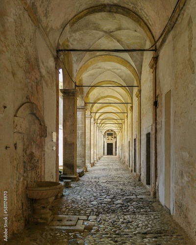 Vertical image of an entrance of a monastery in Certosa di Padula  Campania region  Italy