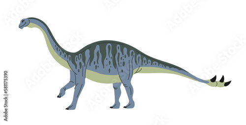 Shunosaurus, sauropod dinosaur with spines on tail. Prehistoric dinosaur ancient animal cartoon character. Vector dino of jurassic period