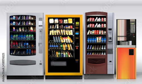 Vending machinesVending machines Mockup is suitable placing new graphic design labels on packagings, new packaging solutions in machines. also can help vendors to promote Vending company