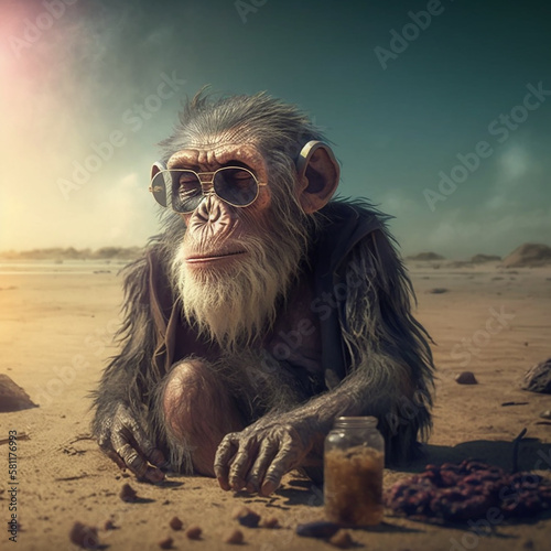 portrait of a monkey on beach