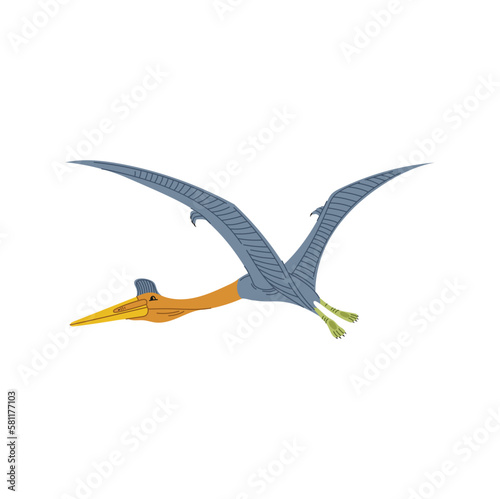 Quetzal trogon bird, cartoon flying pterodactyl. Vector pteranodon pterodactyl, ancient pterosaur reptile, prehistoric dino
