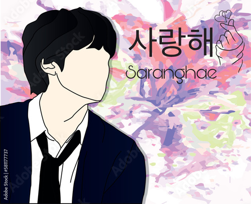 digital vector illustration of a male kpop idol sketch image. South Korean boy band sketch drawing eps.10