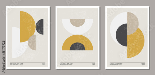 Set of minimal 20s geometric design poster with primitive shapes