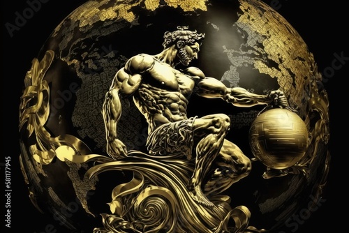 Atlas Greek Mythology God Black Gold Vase by Generative AI