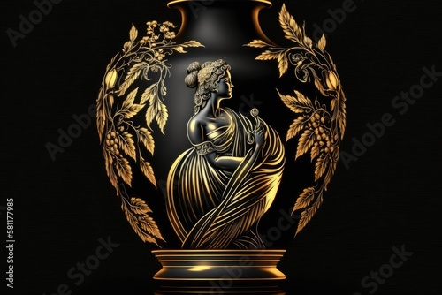 Bia Greek Mythology God Black Gold Vase by Generative AI