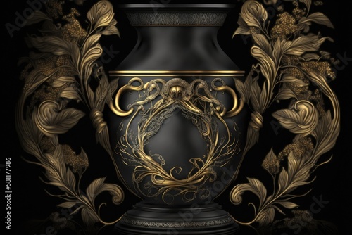 Bia Greek Mythology God Black Gold Vase by Generative AI photo