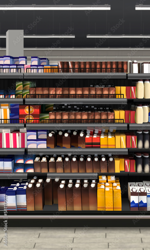 Chocolate milk on shelf in supermarket