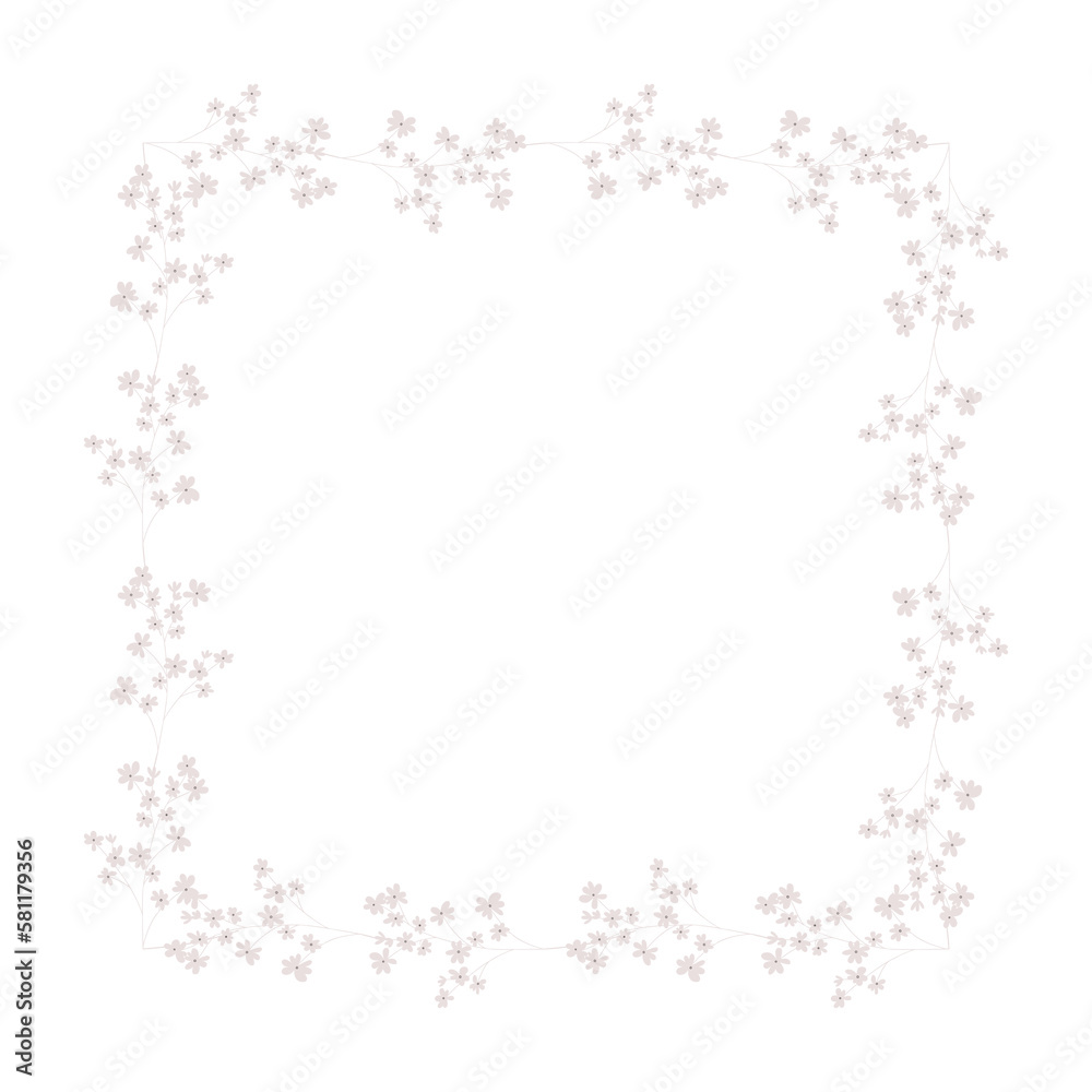 Hand drawn delicate floral frame, a wreath of pink small flowers Hand drawn delicate floral frame, a wreath of pink small flowers
