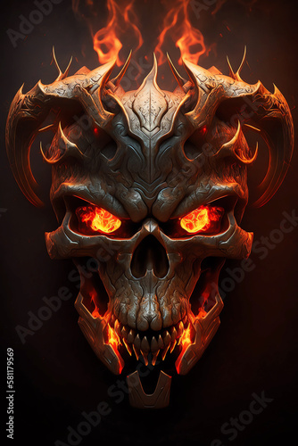 Conceptual illustration of a skull demon on fire