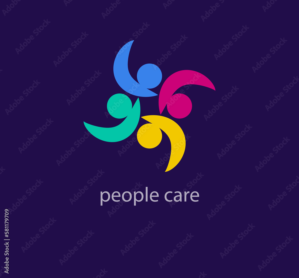 Fototapeta premium Creative People care logo. Togetherness and community concept design, creative hub, social connection icon, template and logo set.