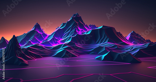 AI 3d rendered purple dark mountains abstract digital 