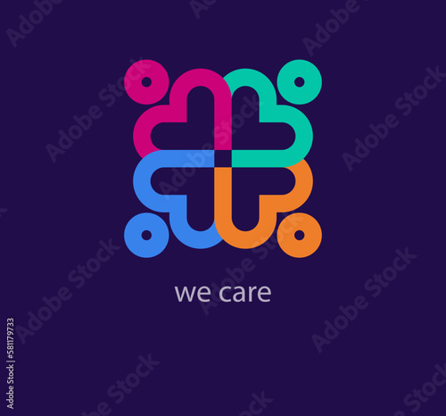 We care logo template. Team heart people logo. Unique design color transitions. vector.	