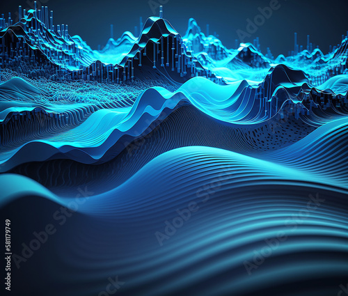 AI 3d rendered digital landscape blue shades