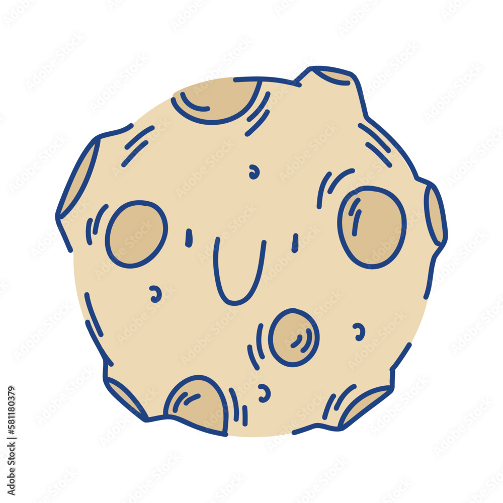 Illustration of the character Moon with a smile and craters, a satellite of the planet Earth Illustration of the character Moon with a smile and craters, a satellite of the planet Earth