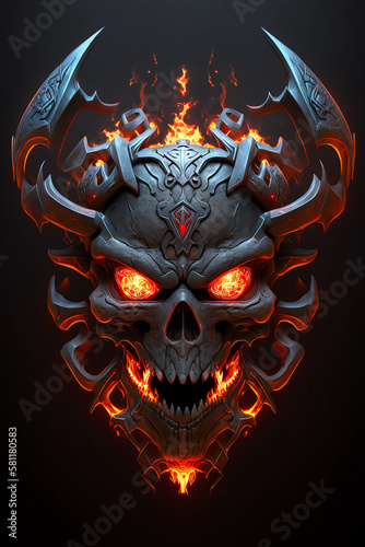 Conceptual illustration of a skull demon on fire