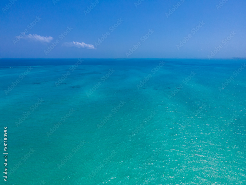 Drone view of Caribbean Sea at Isla Blanca, Mexico