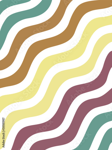70's pattern. White surface with colored waves. 
