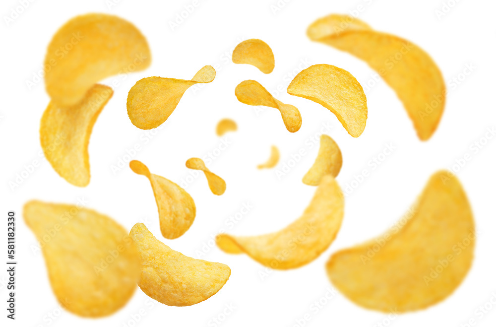 Flying potato chips cut out